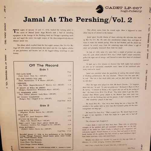 Ahmad Jamal Trio - Jamal At The Pershing Vol. 2 - LP